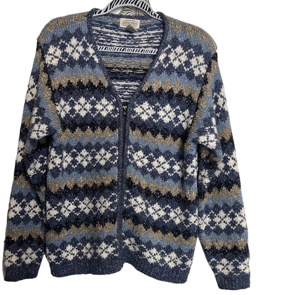 St. John's Bay Blue and Cream Knit Zip Cardigan